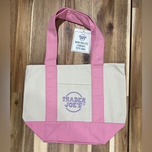 Trader Joe’s Mini Pastel Canvas Tote Bag Pink Cream NWT Reusable Grocery Bag